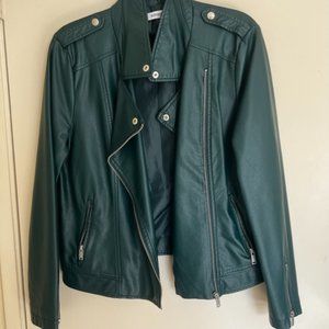 emerald green faux leather moto jacket